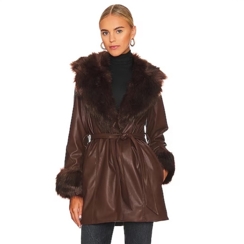 Show Me Your Mumu Penny Lane Coat Faux Leather Fur Cocoa Brown S/M